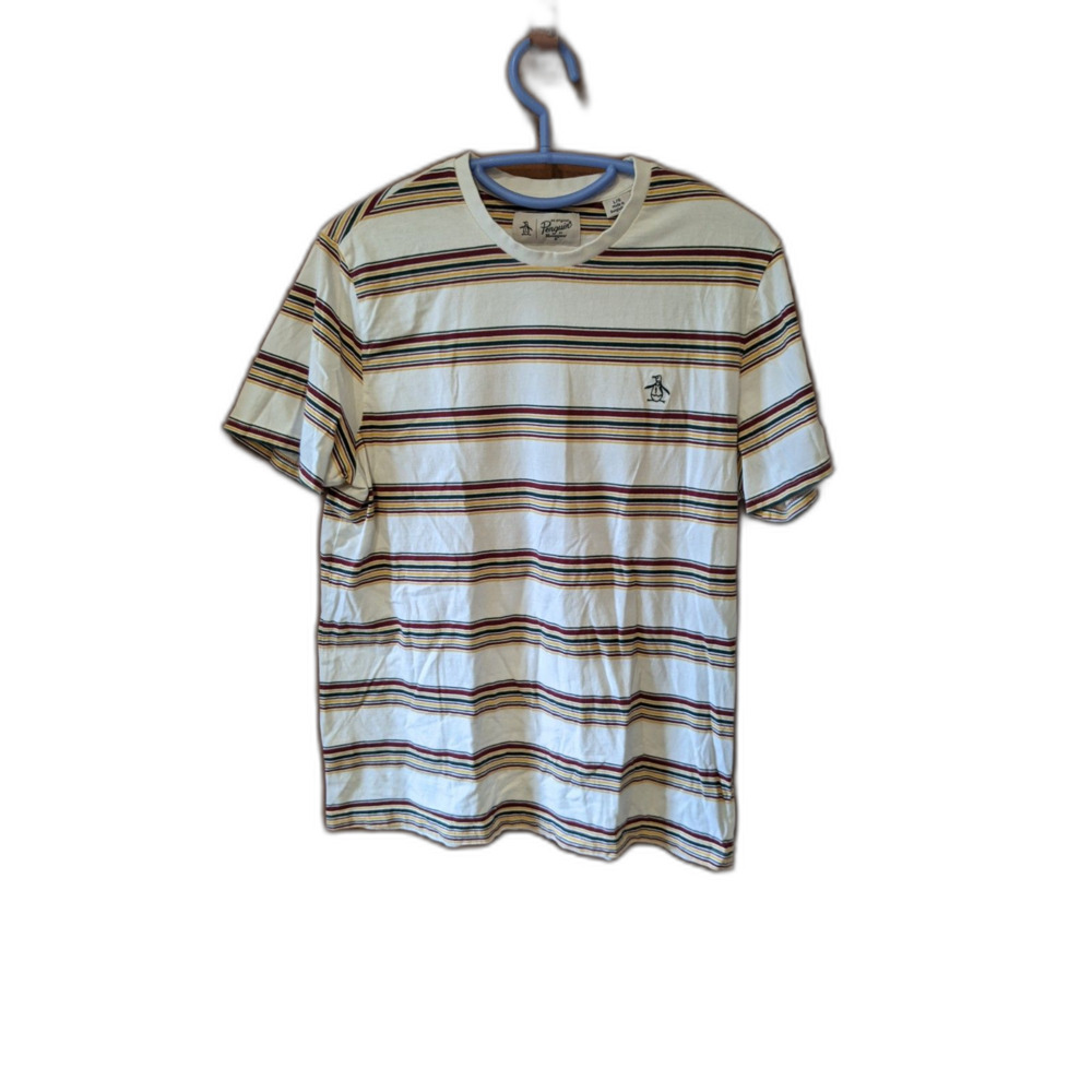 Original Penguin Stripe T-Shirt Berry Green White Retro Skater Blokecore Sz L